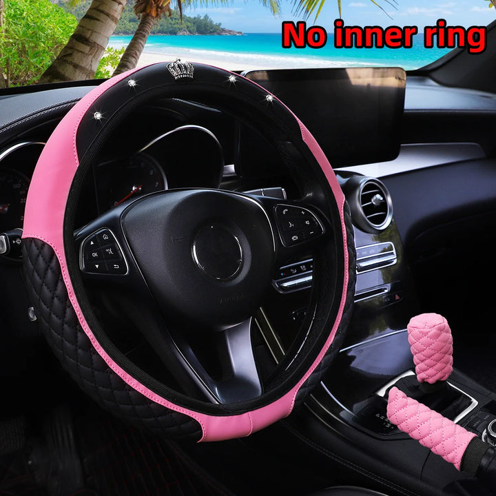 Leather car steering wheel cover