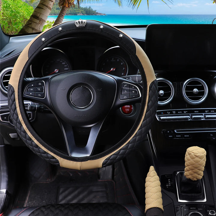 Leather car steering wheel cover