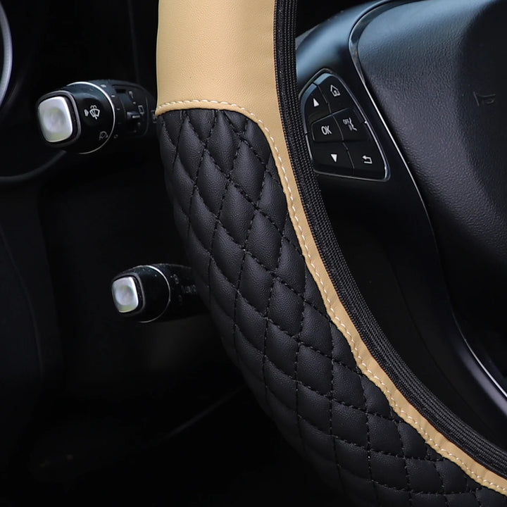 Leather car steering wheel cover