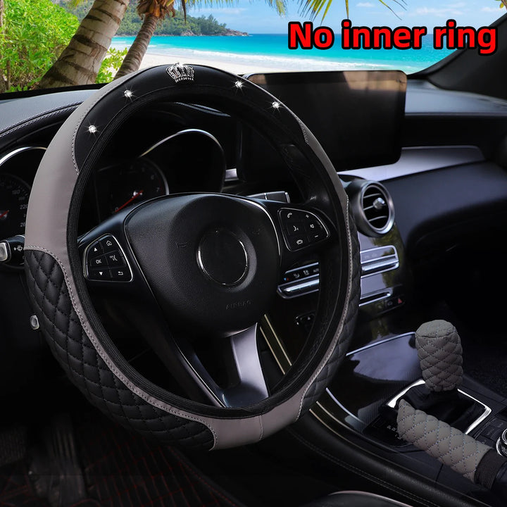 Leather car steering wheel cover