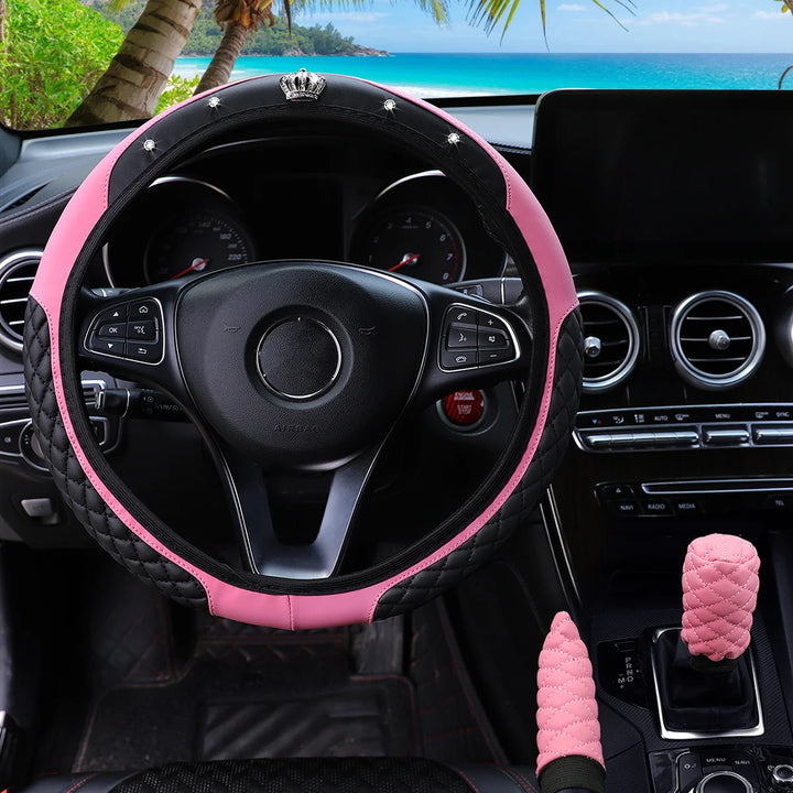 Leather car steering wheel cover