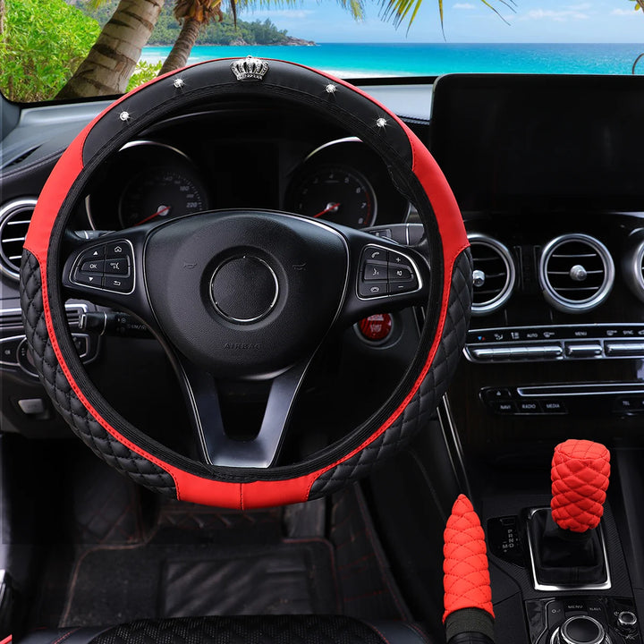 Leather car steering wheel cover