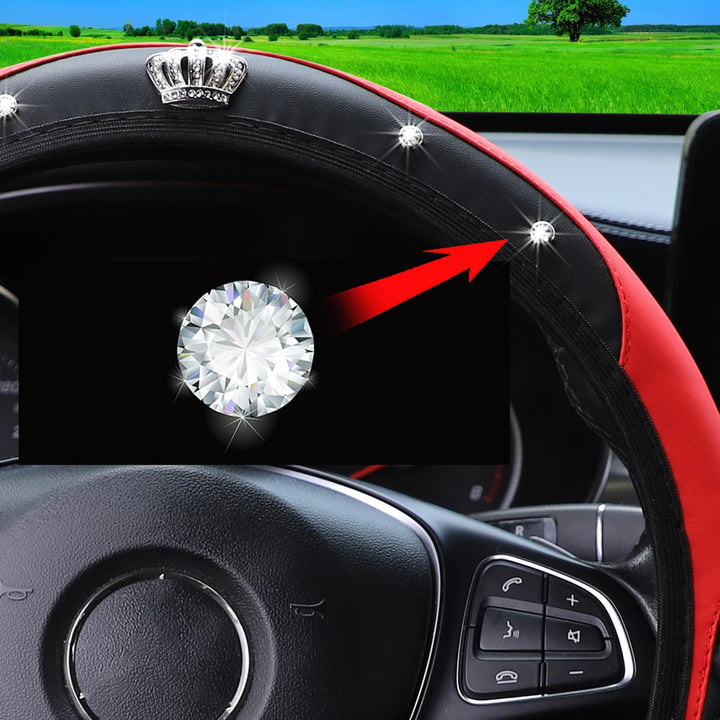 Leather car steering wheel cover