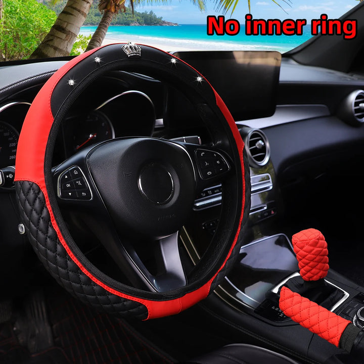 Leather car steering wheel cover