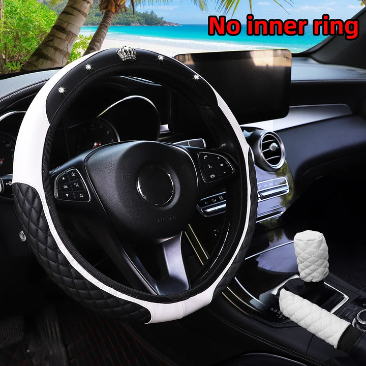 Leather car steering wheel cover