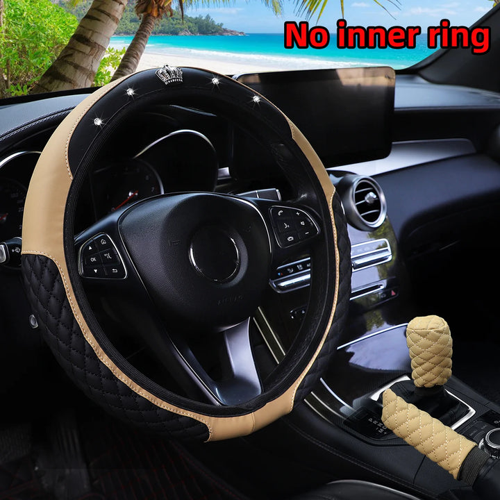 Leather car steering wheel cover